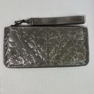 PATRICIA NASH St. Croce Tooled Italian Leather Wallet Wristlet Pewter Gray Strap